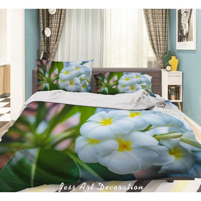 3D Blanco Floral Patrón Funda de edredón Set Ropa de cama Set Funda de edredón Fundas de almohada 295