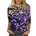 thumbnail image 1 of Liquidation! Uooqdmx Hauts Grande Taille pour Femmes Manches 3/4 Hauts pour Femmes Imprimé Paillettes Carnaval Manches 3/4 Col Rond Hauts d'Automne pour Femmes Violet m, 1 of 5