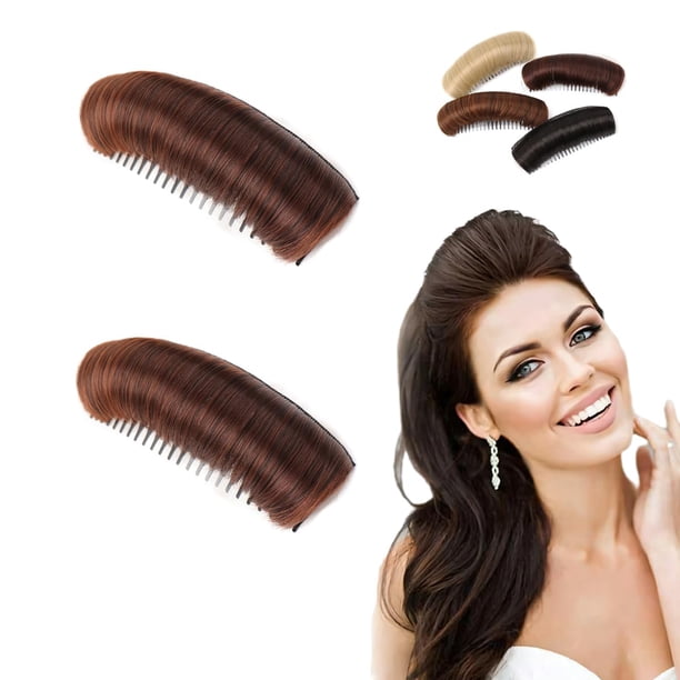Almohadilla invisible y esponjosa para el cabello, para rubio y negro, almohadilla para el cabello con volumen aumentado, pinza para el cabello natural para dar volumen (castaño oscuro*2)