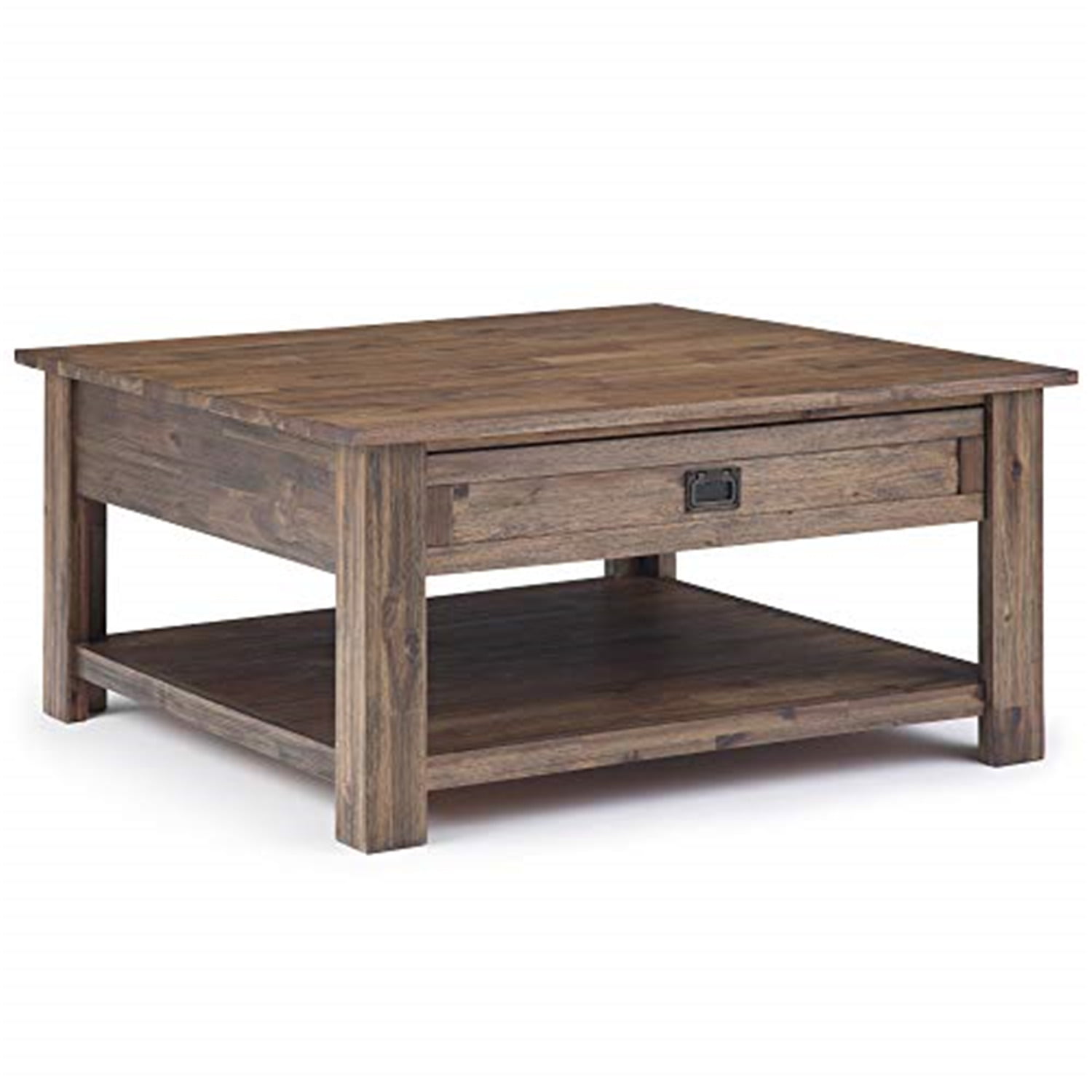 Wide Square Rustic Coffee Table, Large Wood End Table With Drawers