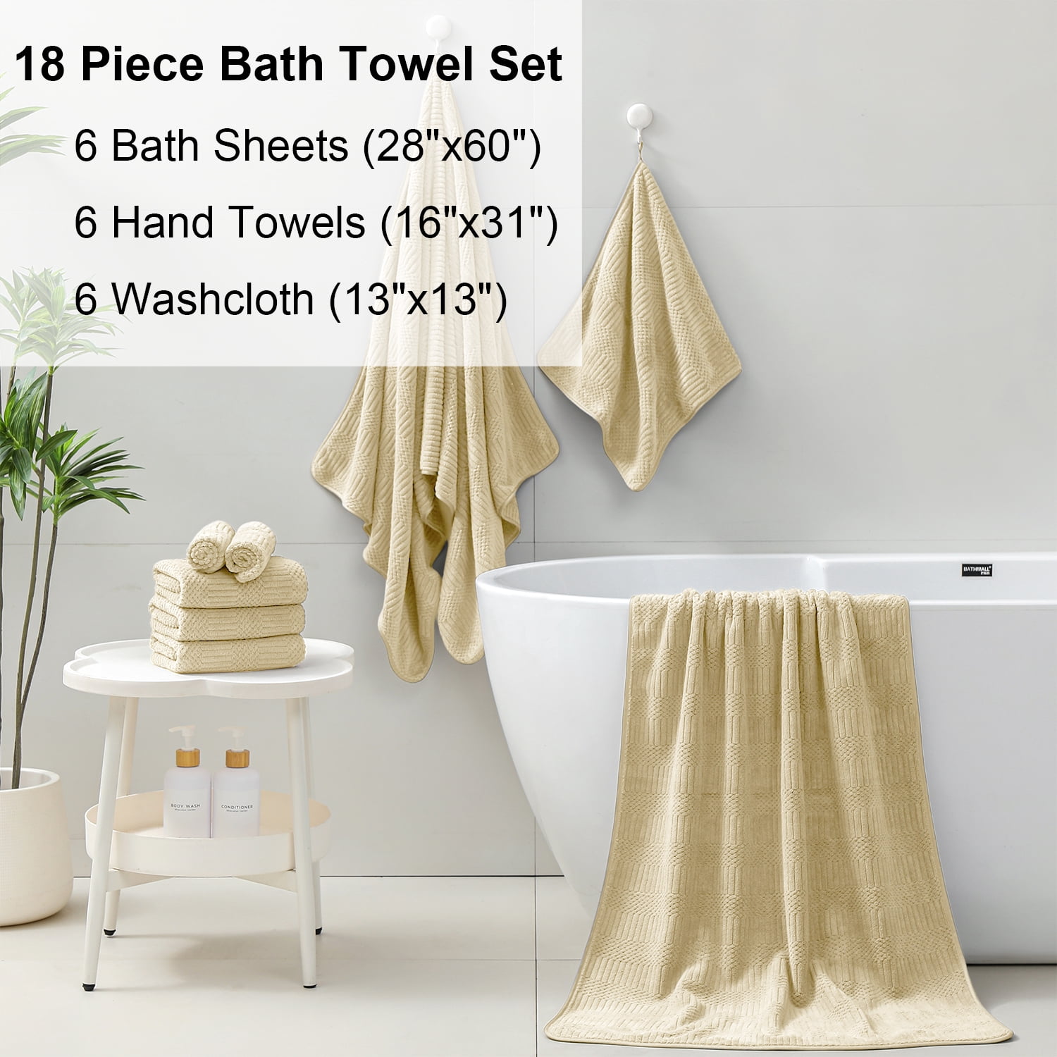 Beartech 18 Piece Bath Towel Set-6 Bath Sheet,6 Hand Towel,6 Washcloths Ultra Soft Microfiber Towels,Luxury Shower Towel,Quick-Dry & Highly Absorbent Bathroom Towels for Family,Hotel Spa-Yellow