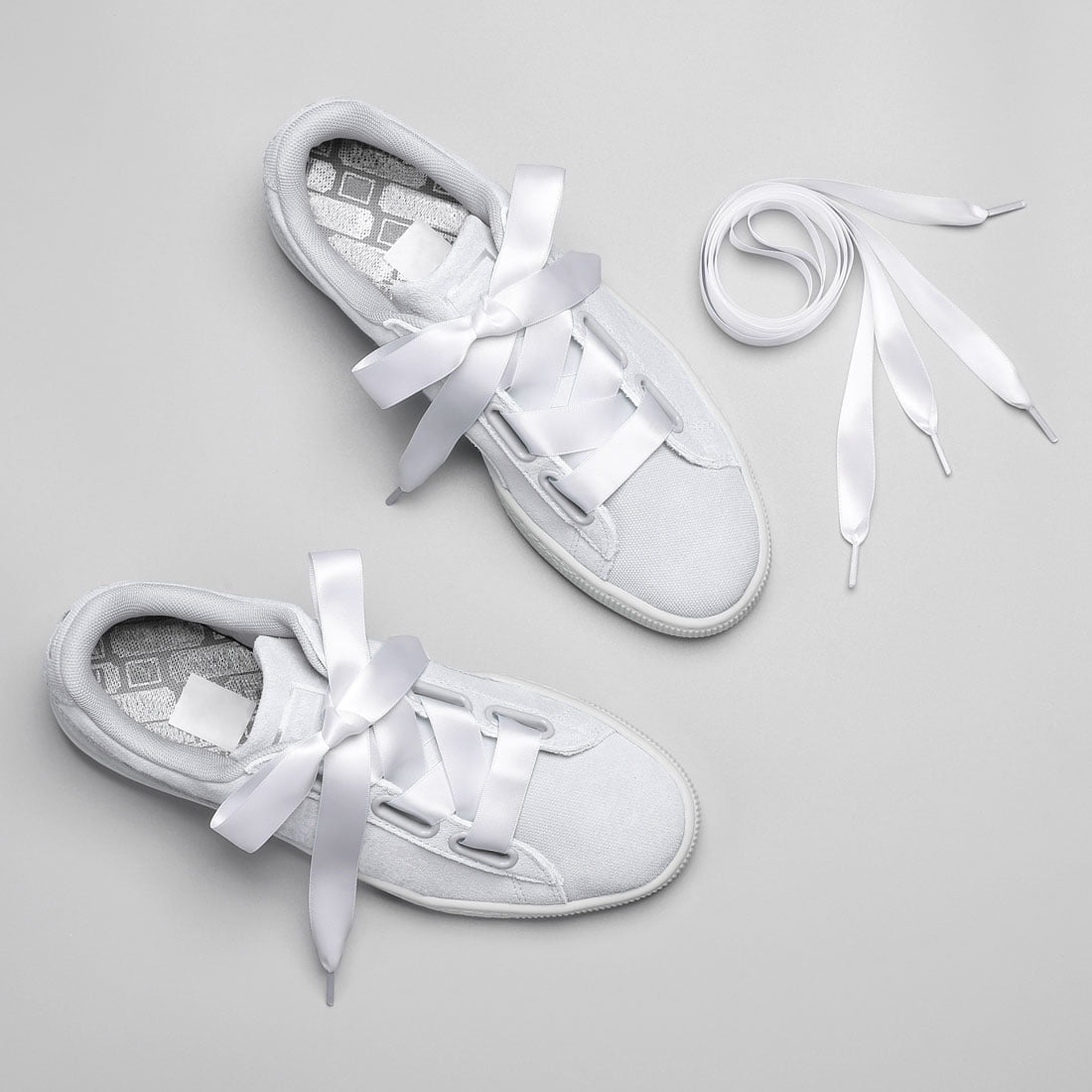 white ribbon shoelaces