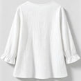 thumbnail image 5 of Womens Cotton Linen Shirts Long Sleeve Button Down Crewneck Ruffled Blouses Trendy Casual Loose Cute Comfy Tops, 5 of 6