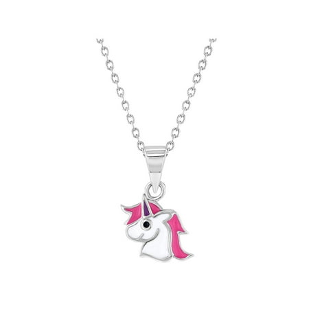 Enamel Peace Pendant - 925 Sterling Silver Pink White Enamel Unicorn Necklace Pendant for Girls 16