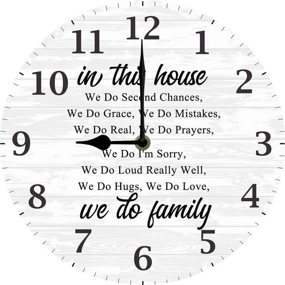 In This House Wooden Clock, House Rules Wall Clock, Inspirational Family Quote Wall Decor for Family Room, Housewarming Gift New Home Decorations 10"x10" Silent Non Ticking Battery Operated