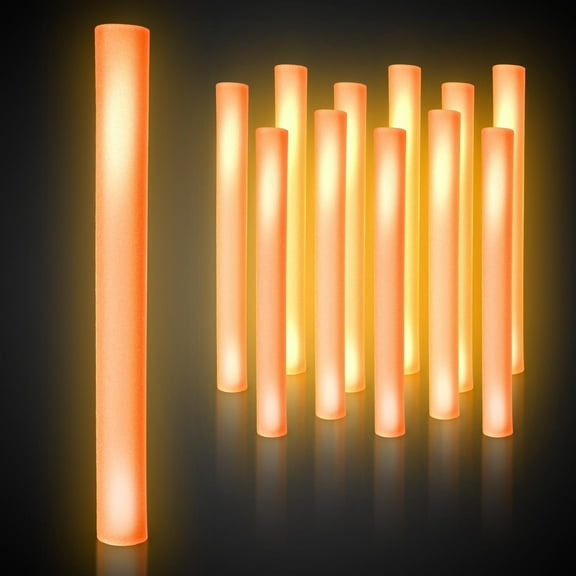 Windy City Novelties LED Foam Sticks - 12 Pack, 16", 3 Light-Up Modes for Weddings & Concerts (Orange)