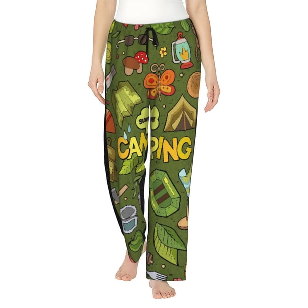 Fotbe Camping 1 Pantalones de Pijama para Mujer, Pantalones de Dormir, Pantalones Pj con Cordón y Bolsillos-XX-Large