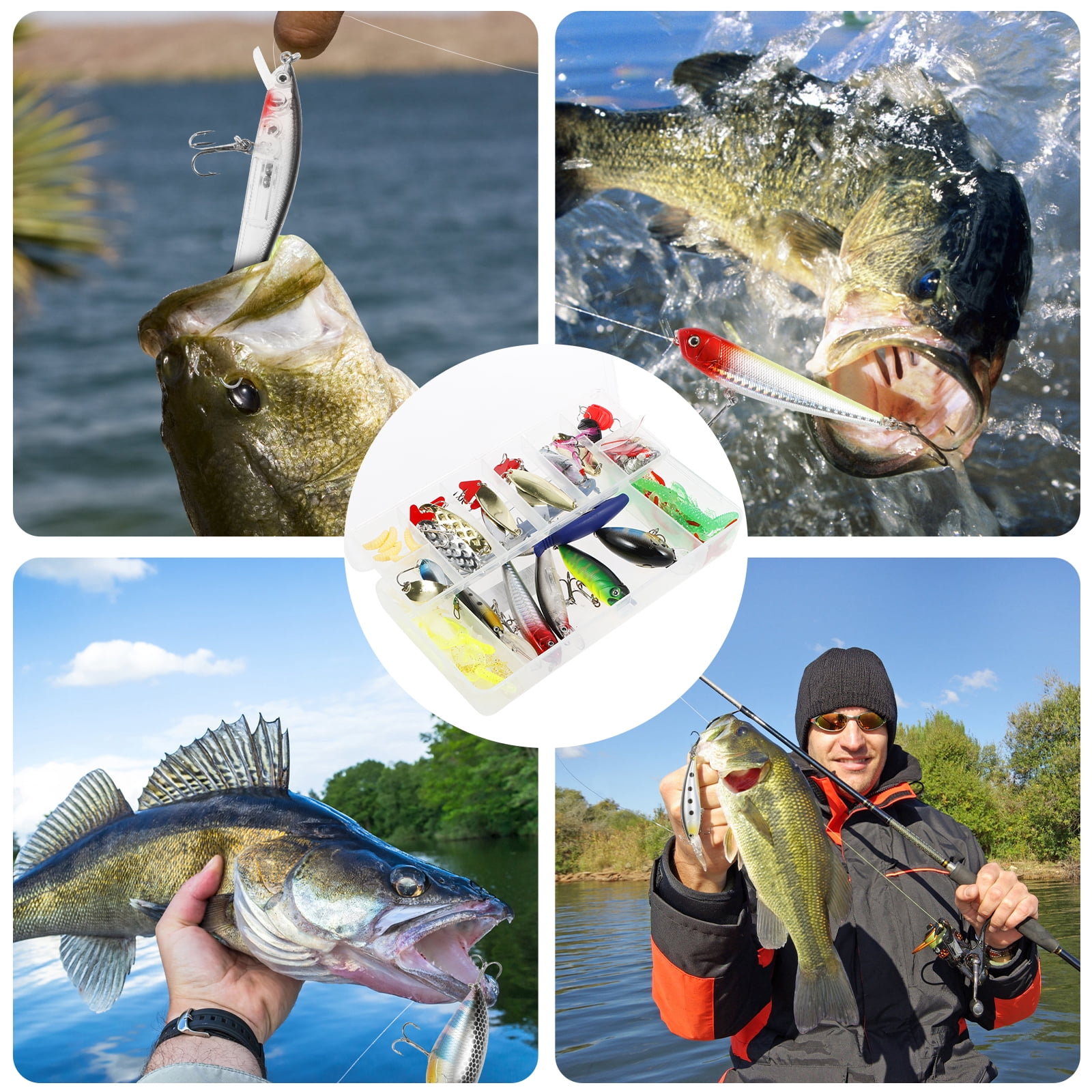 Lzvxtym Fishing Lures,Fishing Lures Kit,Fishing Bait Lure Set for Saltwater Freshwater,with Tackle Box,106Pcs
