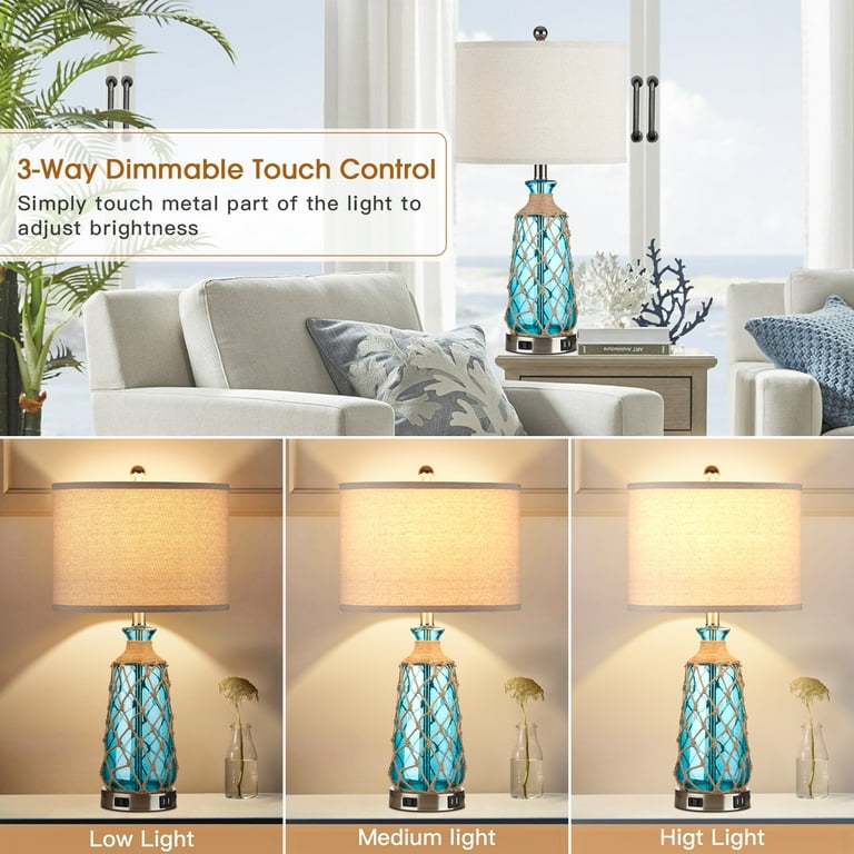 Free Shipping! Cinkeda Coastal Glass Table Lamps Set of 2, 25 Inch
