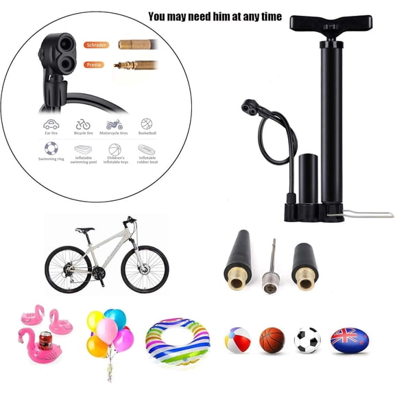 Bicycle Pump, Bike Floor Pump with Gauge Inflator for Presta and Schrader Valve Portable Tire Pumps for Ball Bike Pumps