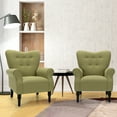 thumbnail image 2 of Giantex 2 PCS Fabric Accent Chair, Comfortable Modern Chair w/Rubber Wood Legs, Adjustable Foot Pads, Sofa Chair for Living Room, Bedroom, Green, 2 of 6