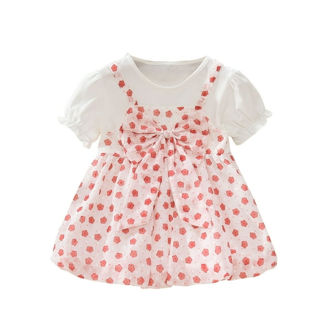 Penkiiy Robe d'Été à Manches Courtes en Maille Imprimée pour Bébé Fille 2-3 Ans Rouge en Liquidation