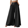thumbnail image 3 of ibiyuan Gaucho Pants for Women Wide Leg Elastic Waist Palazzo Pants Stretchy Linen Trousers for Women Drawstring Lounge Pants Women with Pockets Cropped Spring Summer Vacation Outfits, 3 of 6