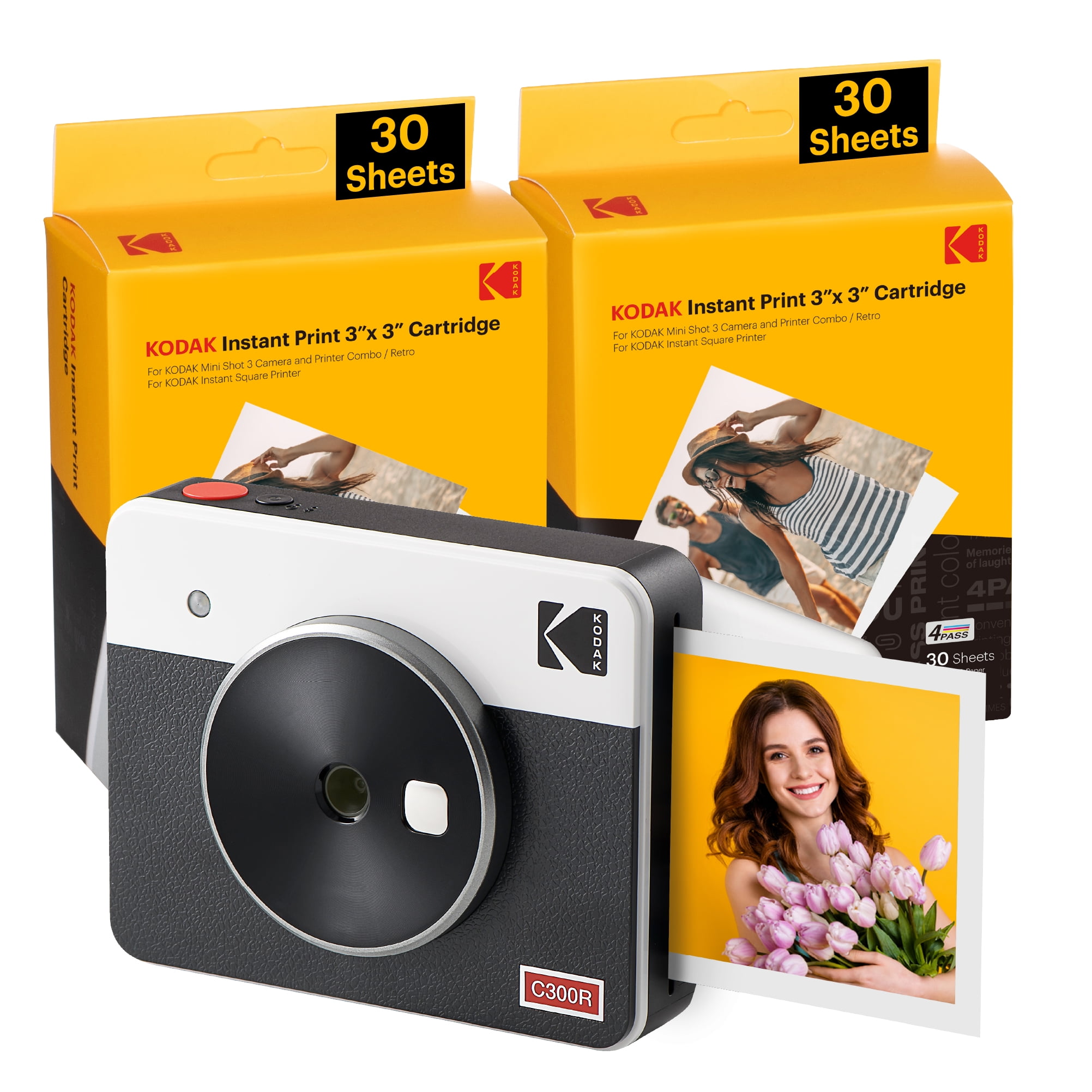 KODAK Mini 3 Retro 4PASS 2-in-1 Camera and Photo Printer (3x3 inches) + Bundle, White - Walmart.com