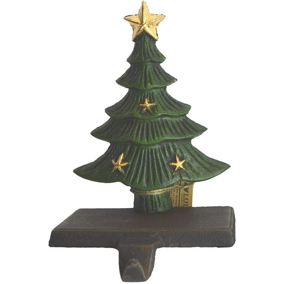 Cast Iron Decorative Christmas Tree Stocking Holder, Solid, Beautiful Perfect for Holiday Christmas, Stocking Hanger (1 Tree 8")