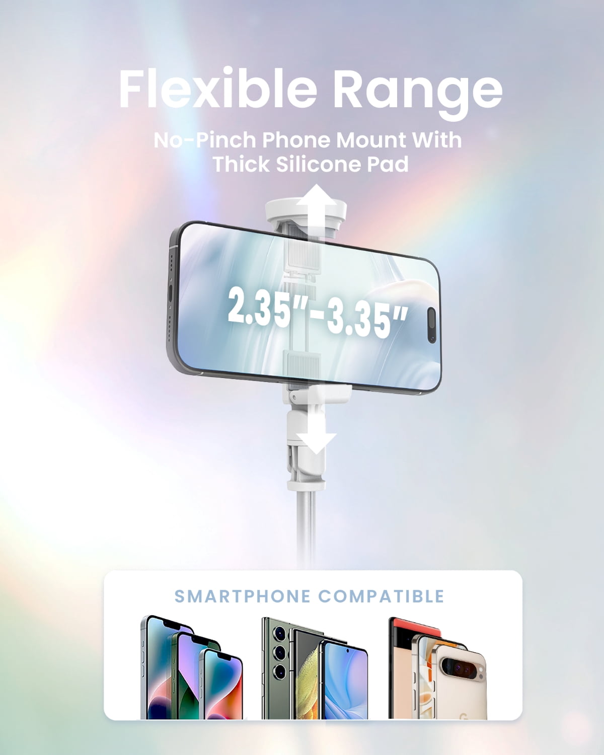 KraftGeek Tripod for iPhone, 66” JustTap Phone Tripod, Selfie Stick Cell Phone Stand for Recording Travel, Content Creator Essentials, White