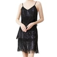 thumbnail image 1 of FOCUSNORM Femmes Fronde Robe Sans Manches sur l'Épaule V Cou Pompons Casual Partie Robe d'Été, 1 of 9