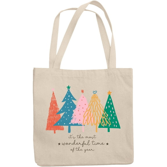 It's the Most Wonderful Time of the Year with Christmas Trees Art Merch Gift, 12oz Canvas Tote Bag