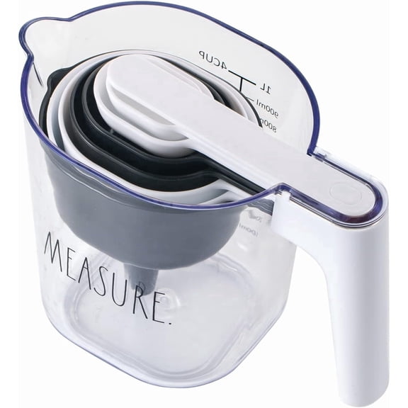 Rae Dunn 9-Piece Measuring Cup Set, Stackable Measuring Cups and Spoons with Funnel and Scraper