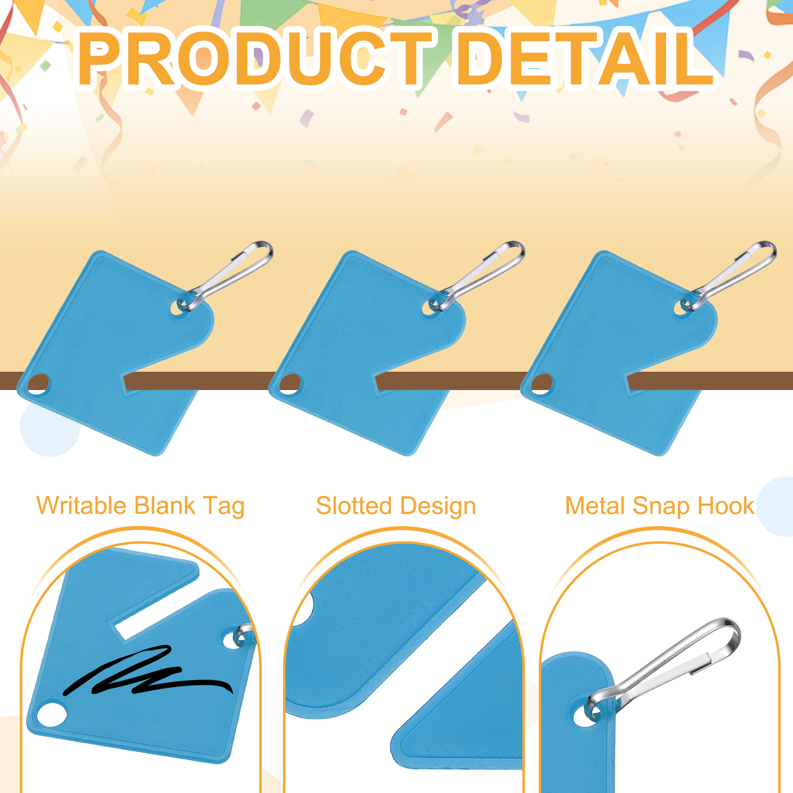 Uxcell 100 Pcs Key Tags, 1.5" Plastic Hanging Tag Slotted Key Tags Square Blank Writeable Durable with Metal Snap Hooks for Cabinet Boxes Lockers Identifiers Home Garage, Sky Blue