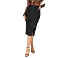 thumbnail image 4 of BLTIBY Women's Sequin Skirt High Waist Side Split Sparkly Glitter Pencil Midi Wrap Skirts Elegant Cocktail Party Skirt Black L, 4 of 5