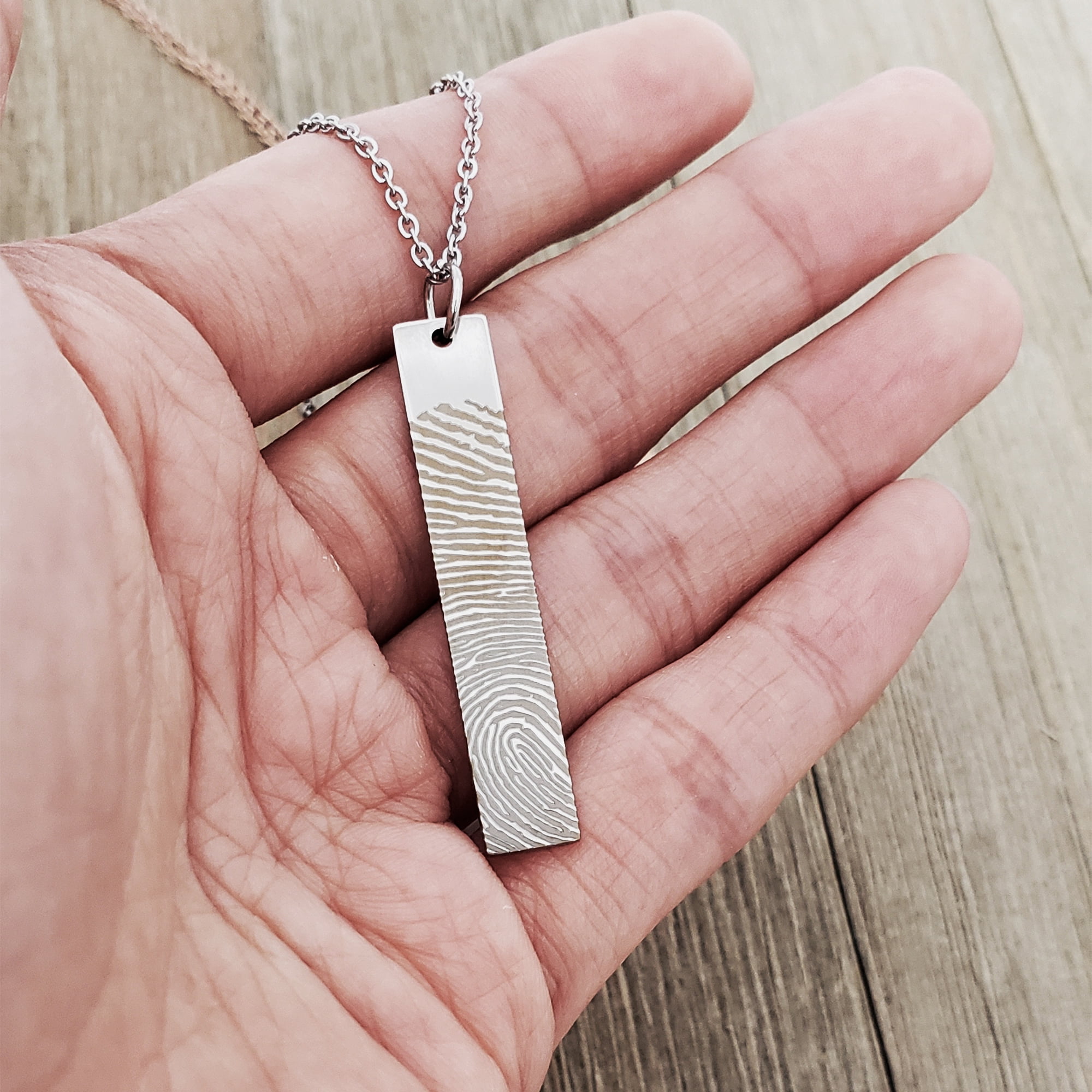 Personalized Fingerprint Bar Memorial Keepsake Necklace Engraving Stainless Steel Engraving Actual Thumb Print Pendant Jewelry with Gift Box [Rose Gold]