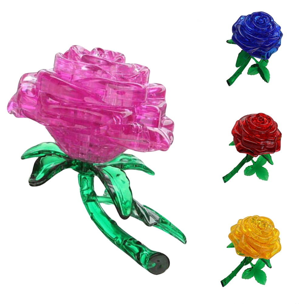 Shulemin 3D Rose Flower Crystal DIY Puzzle Jigsaw Gift Gadget Children IQ Toy Red