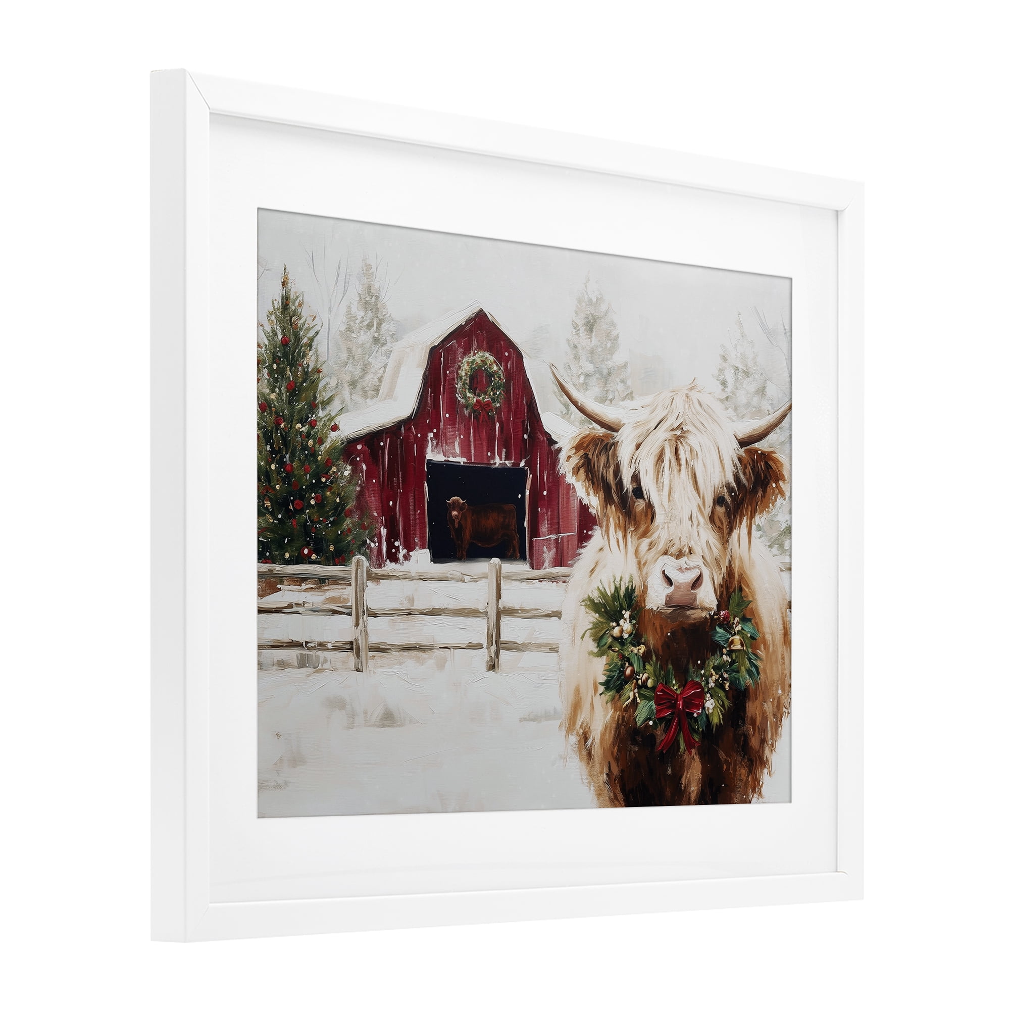 Stupell Industries Snowy Farm Scene Cattle White Framed Print Under Glass, design by Acorn & Ivory Designs
