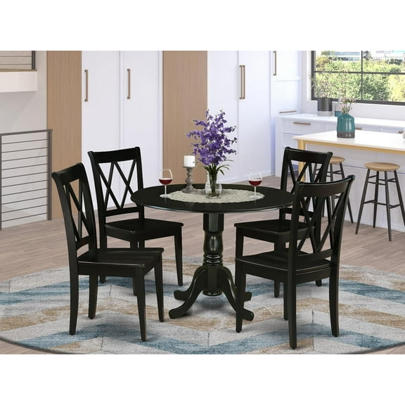 5 Piece Dining Table Set for 4 with Round Kitchen Table and 4 Chairs, Black