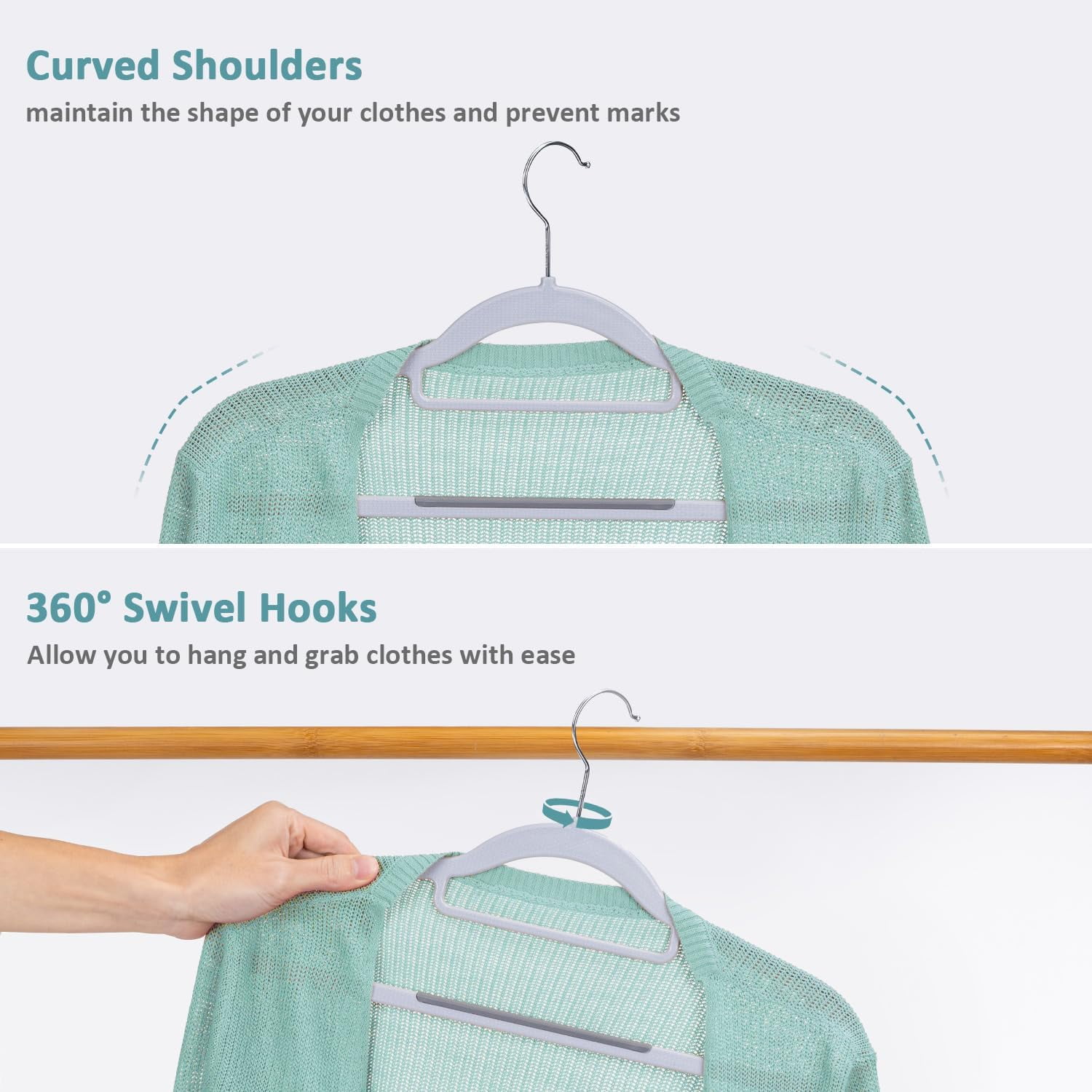 Plastic Clothes Hangers, Space Saver, Non Slip, 360° Swivel Hook, Slim, Sturdy Heavy Duty for Coat, Durable for Suits, Light and Dark Gray