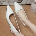 thumbnail image 4 of Miluxas Womens Dress Pointed Toe Matte Leather Slip On Party Chunky Low Heel Pumps Shoes White 8.5(41), 4 of 8