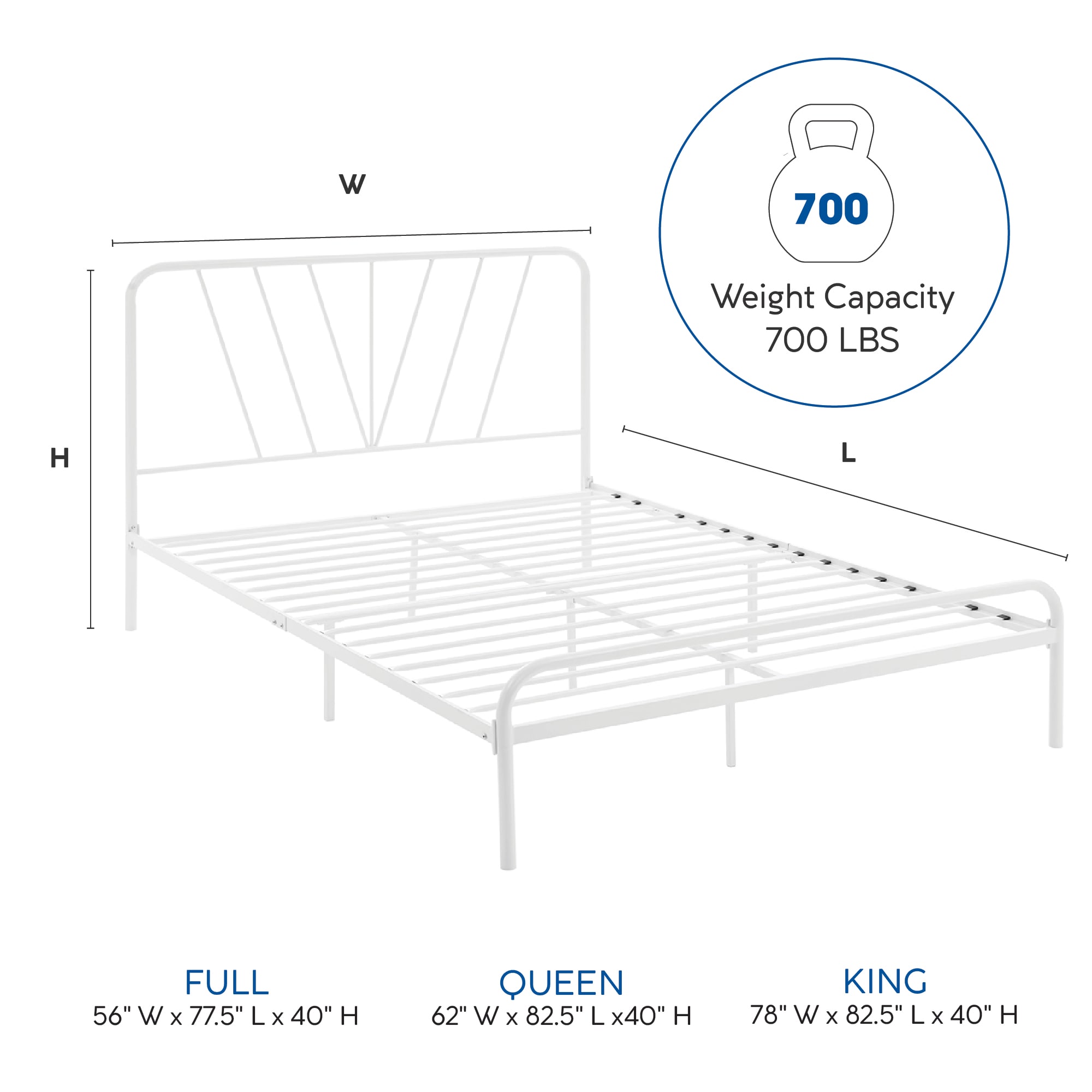Modern Essentials Valermo Metal Bed Frame with Headboard, Full. White