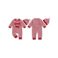 thumbnail image 2 of BemeyourBBs Newborn Baby Valentines Day Outfit Lover Boys Jumpsuit Long Sleeve Crewneck Striped Embroidery Romper Hat Set Spring Clothes, 2 of 9