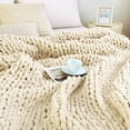 thumbnail image 2 of Knit Blanket Throw 51"x63", 100% Hand Knit Chenille Throw Blanket for Sofa & Home Decor, Soft and Cozy Knitted Throw Blankets (Ivory，51"x63"), 2 of 9