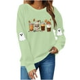 thumbnail image 2 of YUGYXL Plus Size Tops for Women T Shirts Casual Long Sleeve Pumpkin Milk Tea Coffee Graphic Print Halloween Tees Green L, 2 of 8