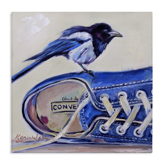 Stupell Industries Bohemian Blue Bird Perched on Sneakers Canvas Art, 17 x 17, by Karen Weber Fine Art