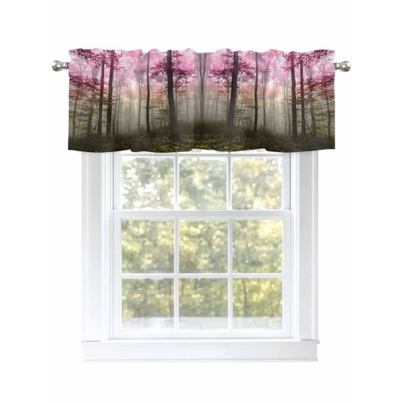 Thanksgiving Fall Valances for Windows Retro Yellow Pink Gradient Maple Leaf Rod Pocket Curtains Valance Short Window Treatment Drapes for Living Room, Bedroom Bathroom 60" W x 18" L