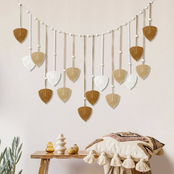 Jubtucc Wall Decor, Boho Decor Wall Hanging, Handmade Leaf Feather Wall Art Decorations for Living Room Bathroom Home Decor