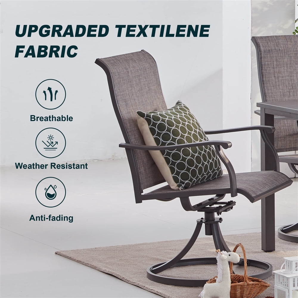 MEOOEM 360° Swivel Outdoor Patio Chairs Set of 2, Grey Textilene Fabric & Metal Frame Patio Swivel Rocker Chairs 450LBS for Outside, Porch, Lawn