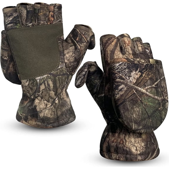 Camouflage Hunting Gloves Pro Anti-Slip Windproof Camo Convertible Glove Flip Top Fingerless Gloves Pop-Top Mittens Unisex Archery Accessories Hunting Camping Hiking Climbing Outdoors Gear