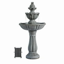 XBrand 36.2" 2-Tier Outdoor Freestanding Solar Water Fountain - Classic Design, Grey Resin Bird Bath with Pump - Ideal for Yard, Lawn and Garden, Porch Décor