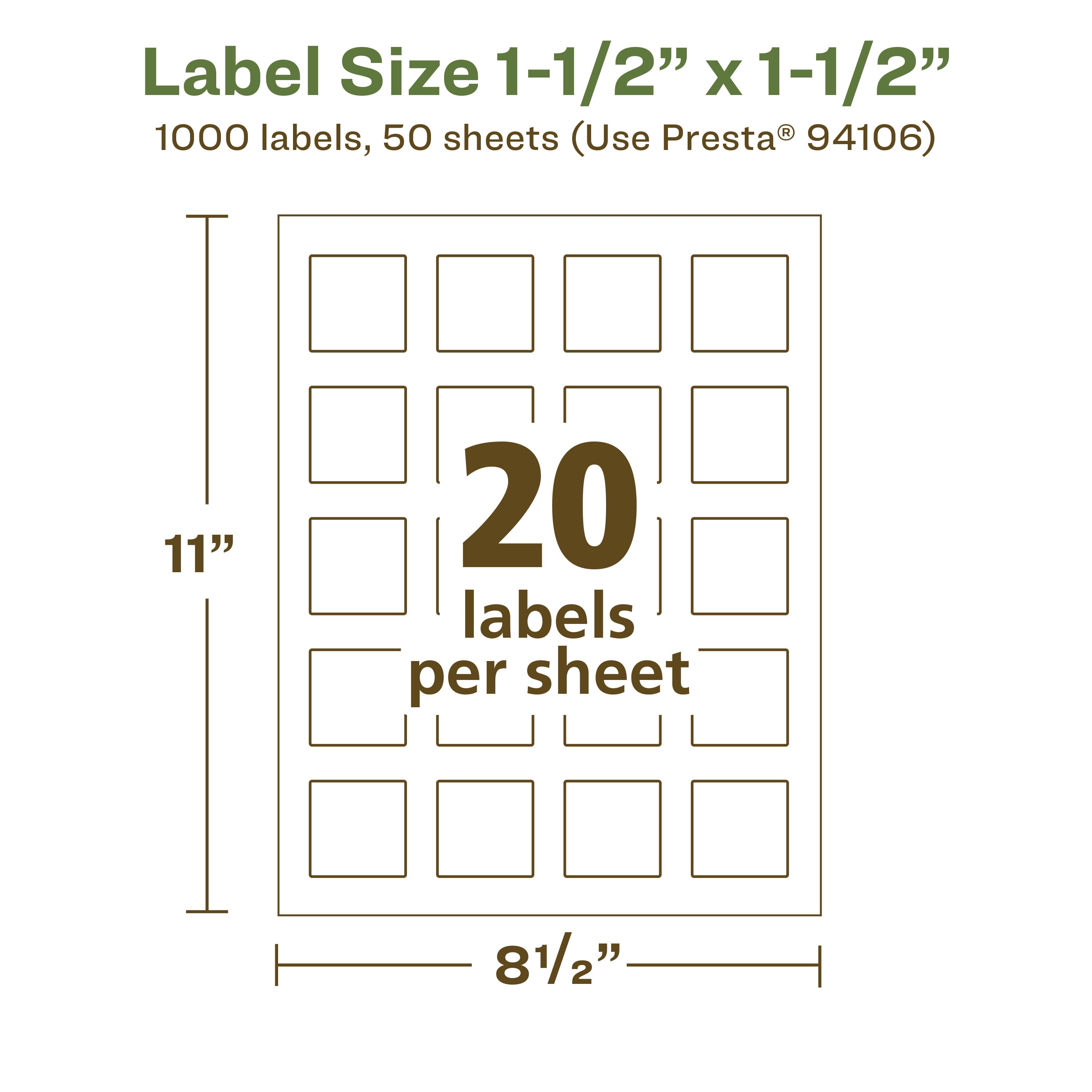 Avery EcoFriendly Square Labels, 1-1/2" x 1-1/2", 1,000ct
