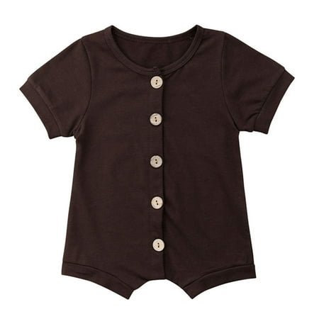 

Baby Cute Solid Color Short Sleeve Button Crawling Jumpsuit Top Outfits Clothes Suit Solid Color Short Sleeve Button Crawling Jumpsuit Kids Boys Girls 100
