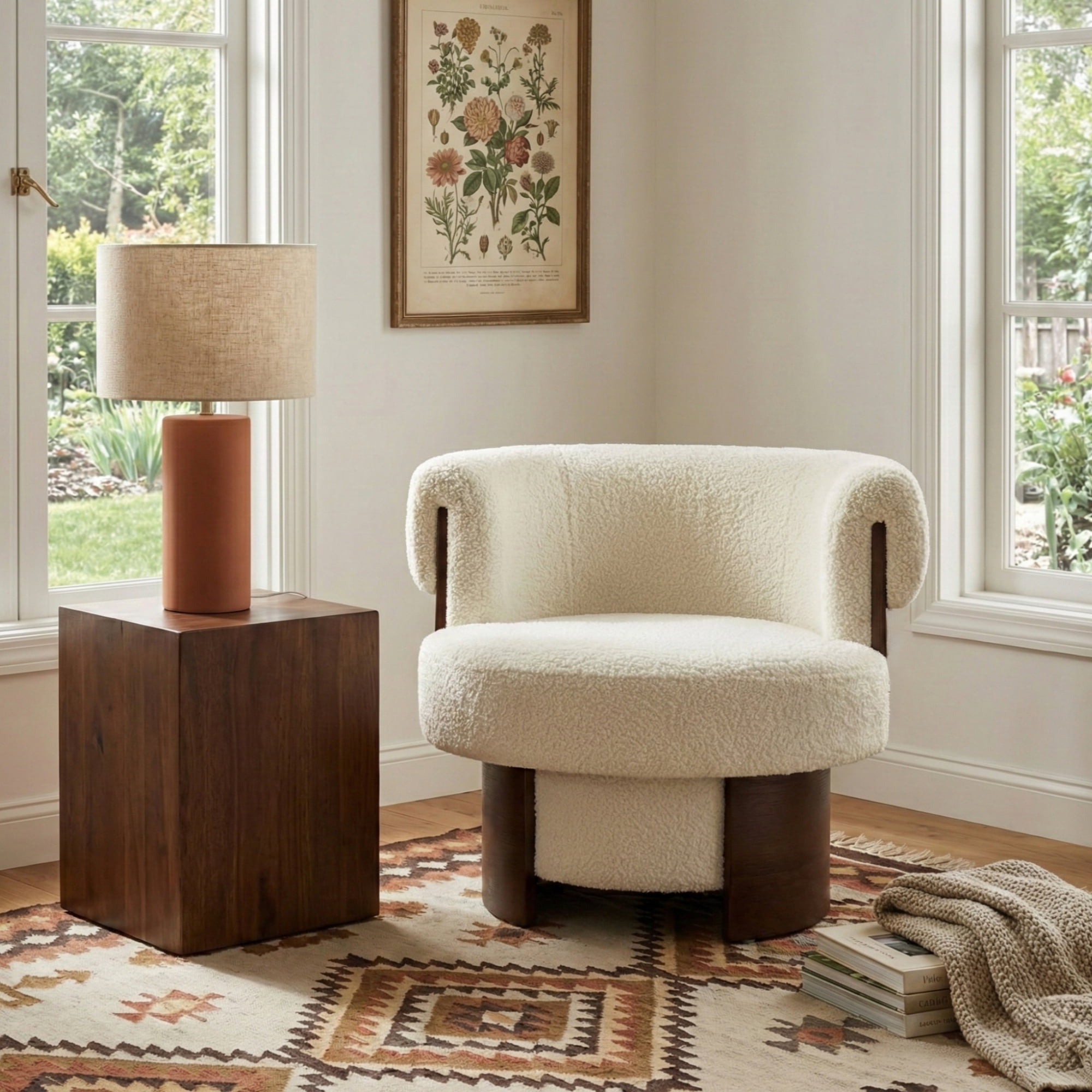 Euroco 360° Swivel Barrel Chair, Modern Curved Sculptural Swivel Accent Chair with Armrest and Soft Cushion,Oversized Upholstered Armchair Single Sofa for Living Room,Bedroom,Small Spaces,Beige