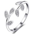 thumbnail image 1 of Anillo abierto ajustable con circonita cúbica, anillo de mujer de plata de ley 925 chapado en oro, aniversario de boda, anillo de promesa de hoja de olivo, anillos de boda, joyería para mujer, 1 of 5
