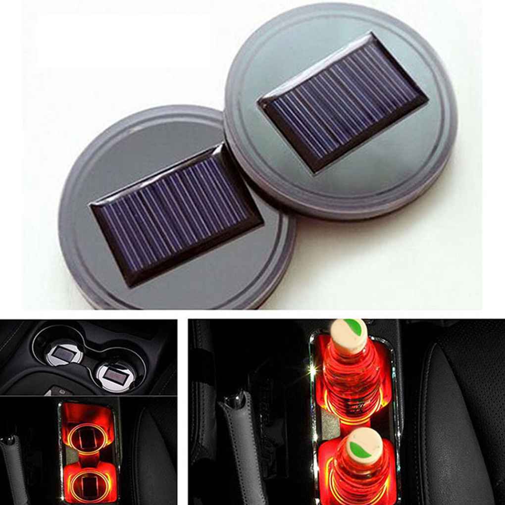 LED Solar Cup Holder Lights Pads Mats Car Cup Holder Bottom Pad Mat