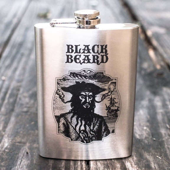 Hip Flask Plus 8oz Black Beard Flask - Leak-Proof & Pirate's Charm