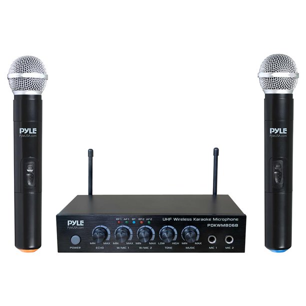 Pyle UHF Dual Channel Wireless Handheld Microphone, Portable Digital