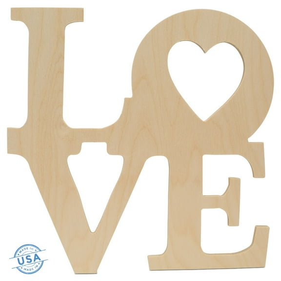 Wood Love Sign with Heart-Shaped Opening, 12 inches, Pack of 6 Unfinished Wood Cutout for Love Wall Décor, DIY Valentines Day Decorations, and Crafts, by Woodpeckers