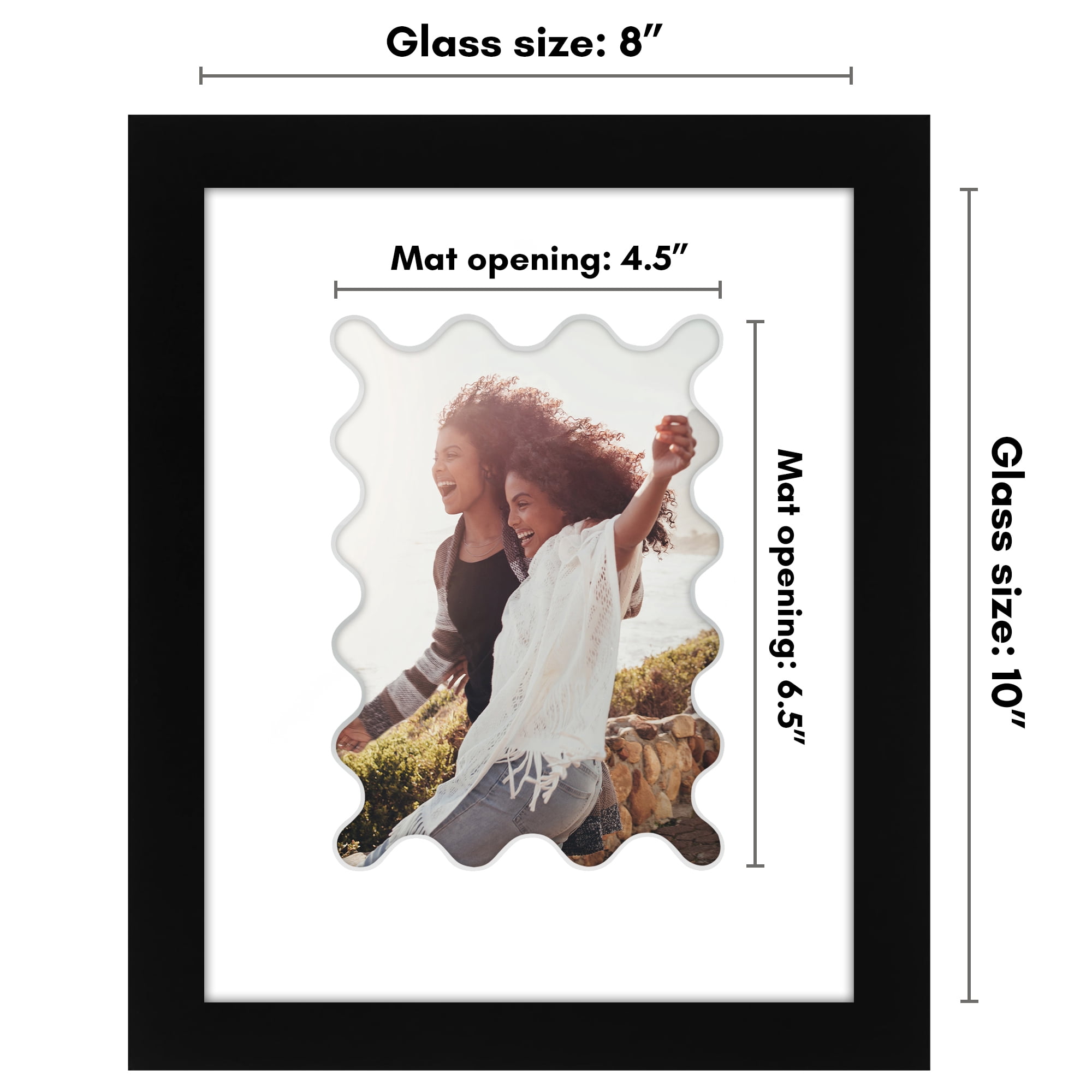 Americanflat 8" x 10" Picture Frame with Wavy Mat - Black
